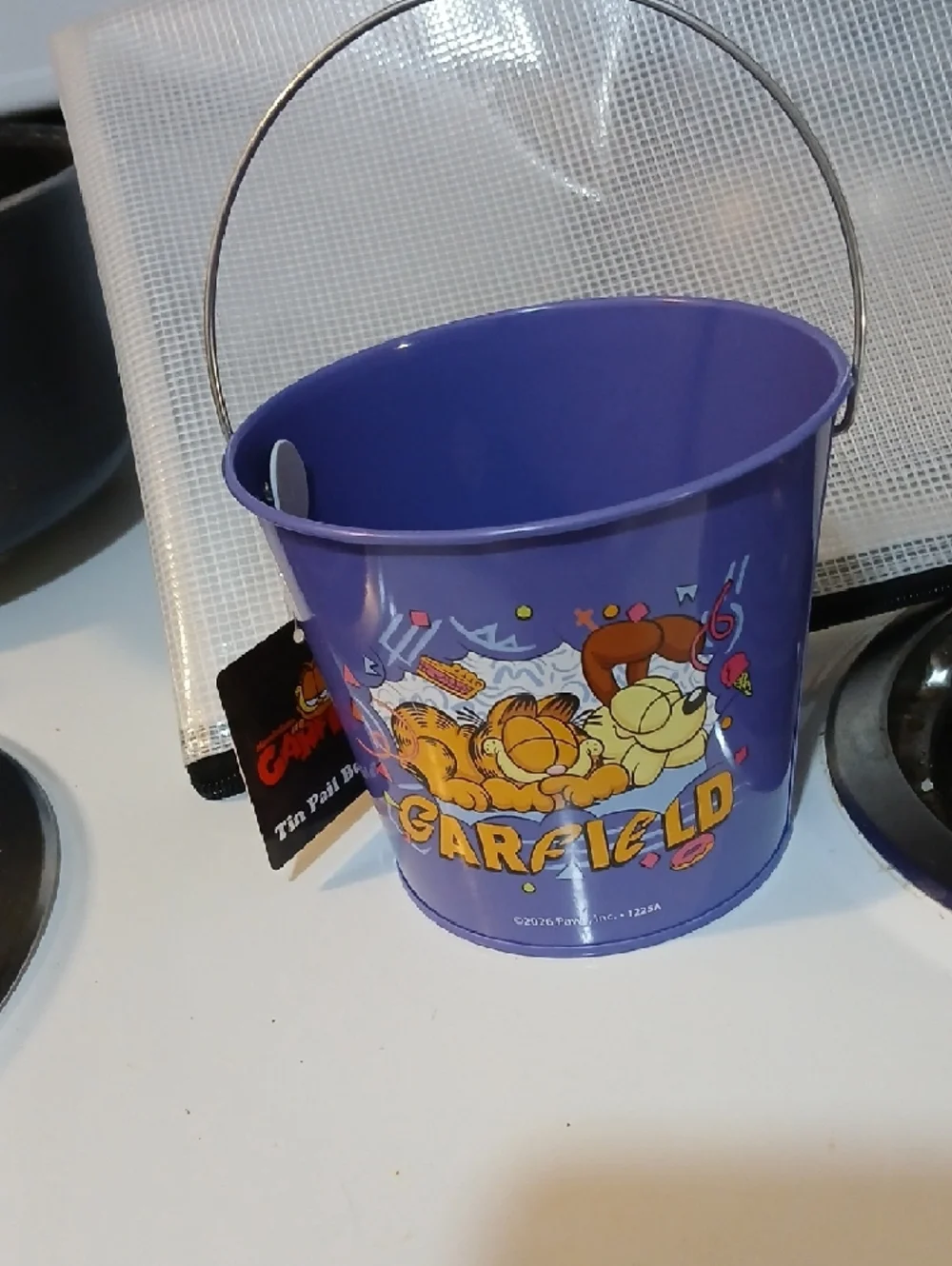 Garfield Purple Tin Pail Bucket with Handle - Licensed Party Favor